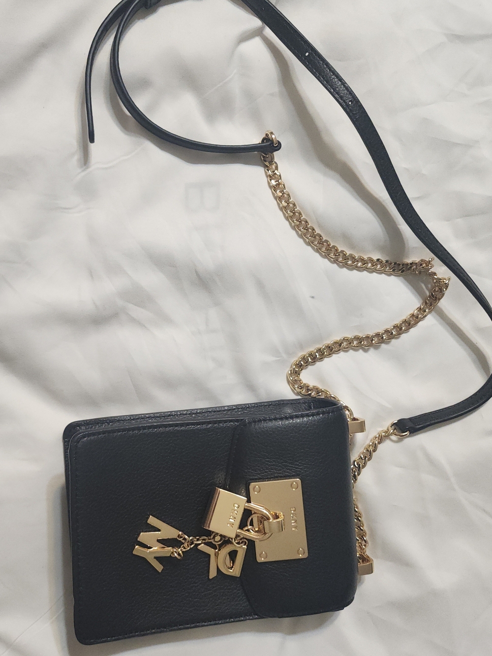 Black Leather Crossbody Bag with Gold Hardware